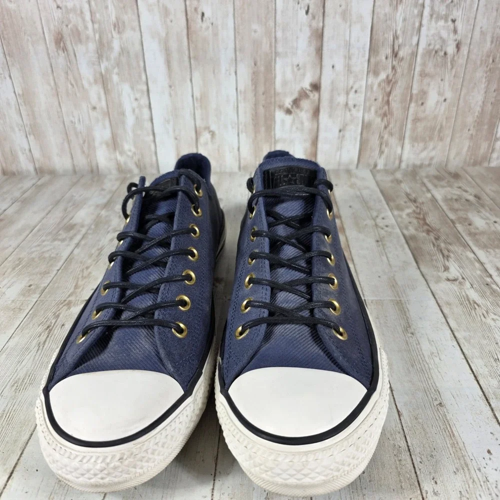 Converse All Star‎ Navy Blue Gold Eyelets Canvas Low Top Sneakers Mens - Picture 4 of 8